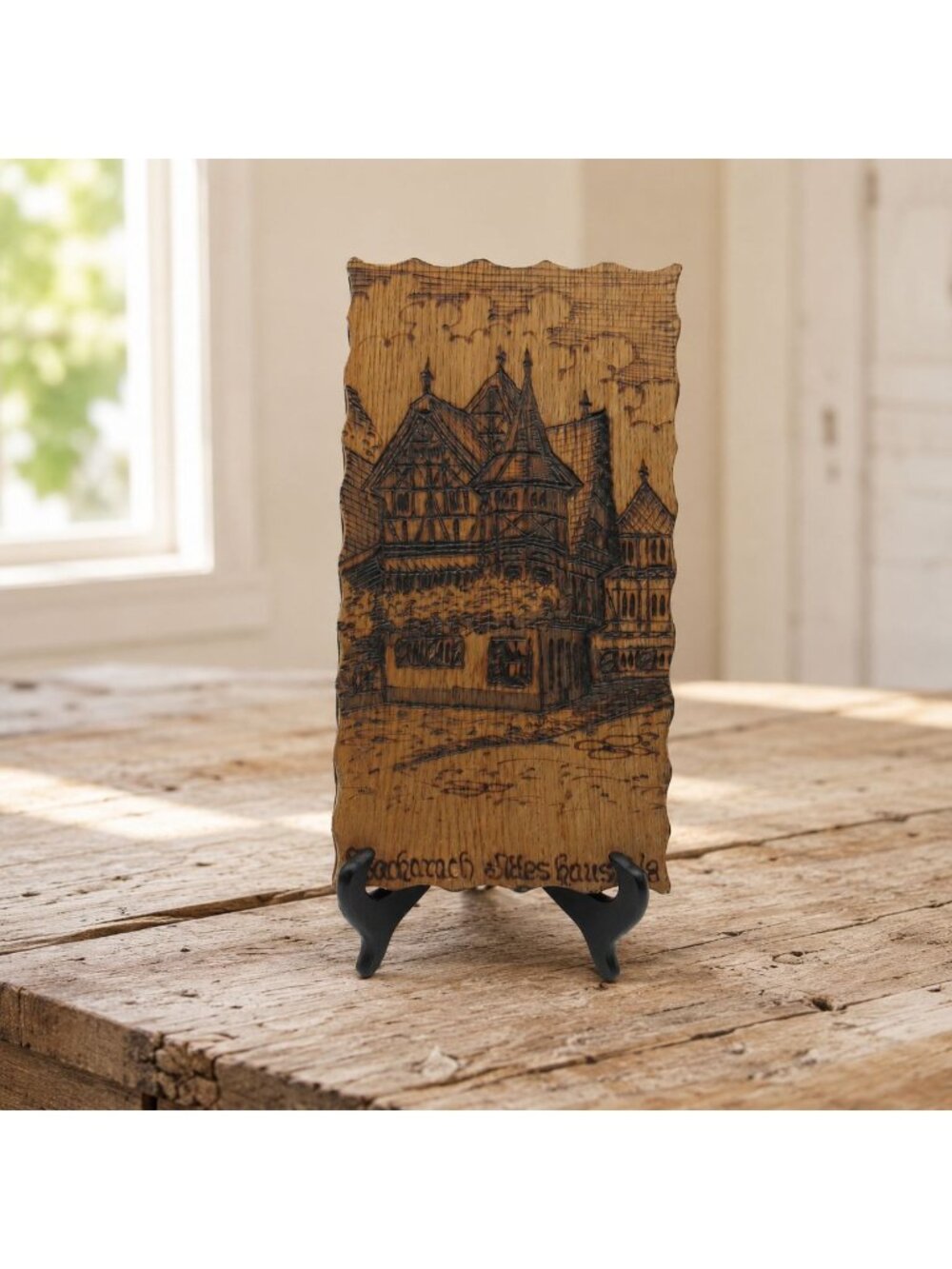 Wood Burned Pyrography Werner Van Helden Bacharach Germany 70s Vintage 12"